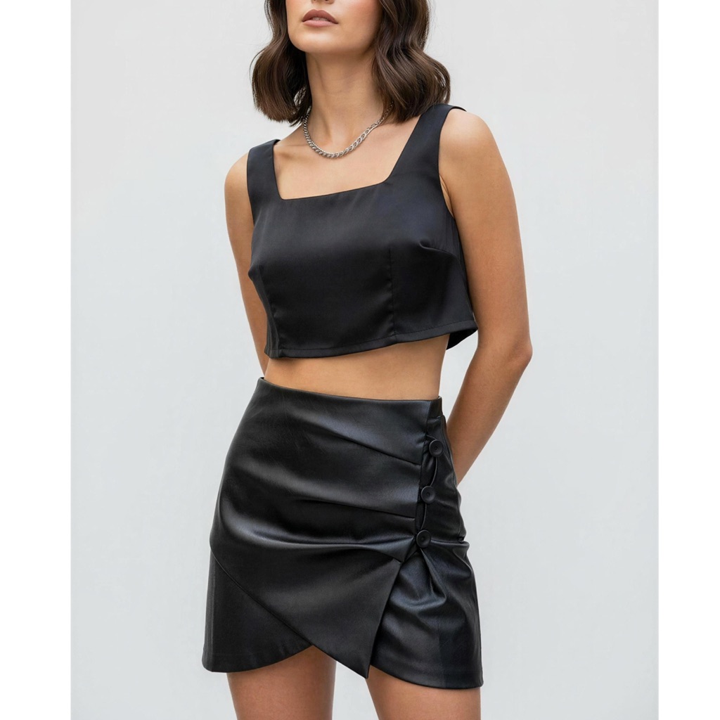 Nonchalant The Label Kristen Vegan Leather Mini Skirt, Black, Small